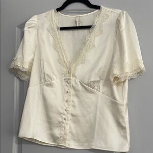Joie Ivory Lace Button-Down Blouse